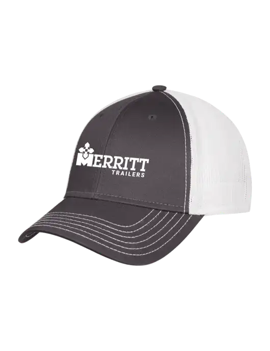 Dark Grey/White Mesh Trucker Cap Snap Back w/Merritt Trailers Logo
