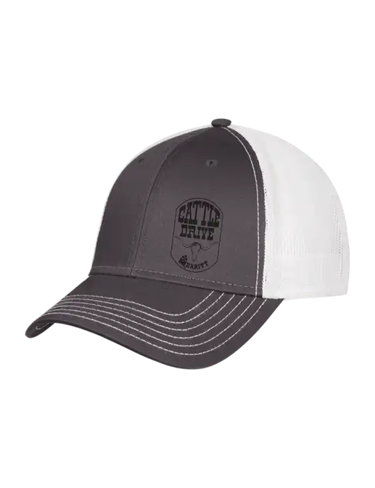 Dark Grey/White Mesh Trucker Cap Snap Back w/Cattle Drive Logo