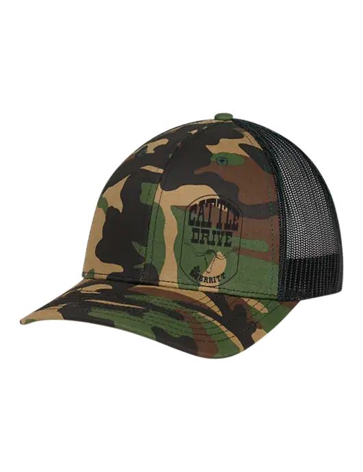 Richardson Adjustable Snapback Original 112P Trucker Cap Army Camo/Black  w/Cattle Drive Logo