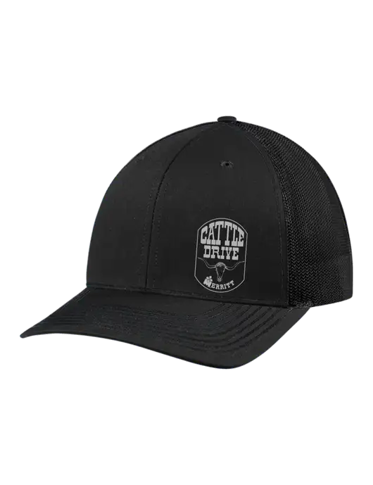 Richardson Adjustable Snapback Original 112 Trucker Cap Black w/Black Mesh w/Cattle Drive Logo
