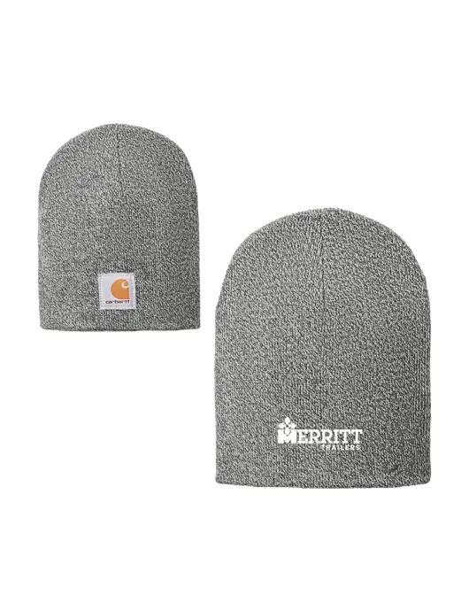 Carhartt Medium Grey Heather Acrylic Knit Hat w/Merritt Trailers Logo