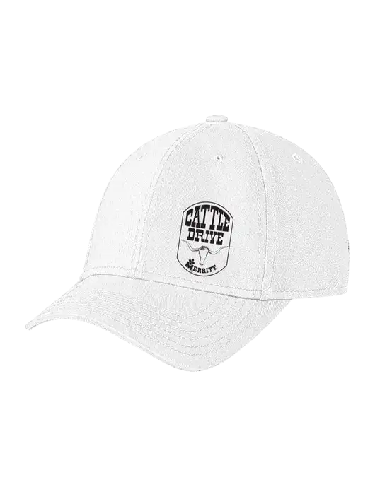 White Structured Soft Snap Closure Hook & Loop Cap w/Cattle Drive Logo