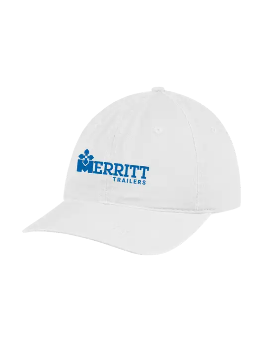 Garment Washed Unstructured Twill White Cap w/Merritt Trailers Logo