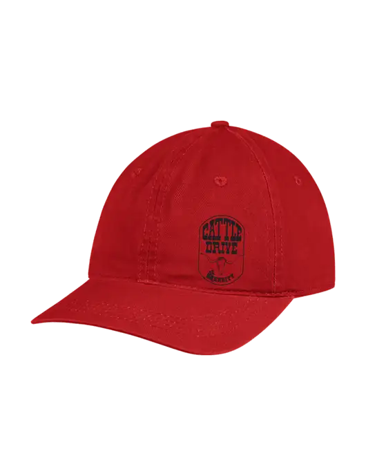 Garment Washed Unstructured Twill Red Cap w/Cattle Drive Logo