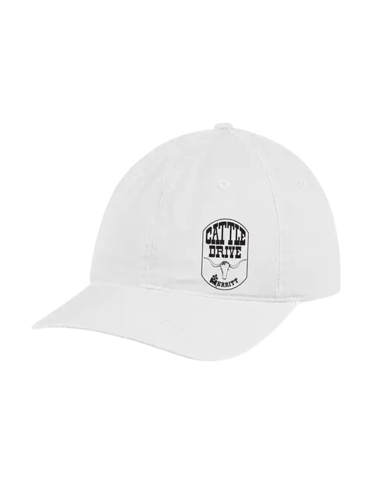 Garment Washed Unstructured Twill White Cap w/Cattle Drive Logo