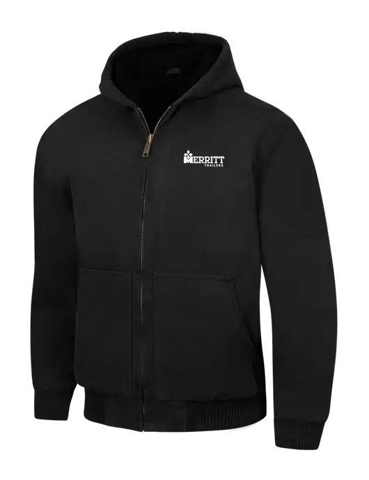 CornerStone Black Washed Duck Cloth Insulated Hooded Work Jacket w/Merritt Trailers Logo