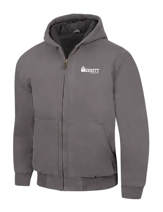 CornerStone Medium Grey Washed Duck Cloth Insulated Hooded Work Jacket w/Merritt Trailers Logo
