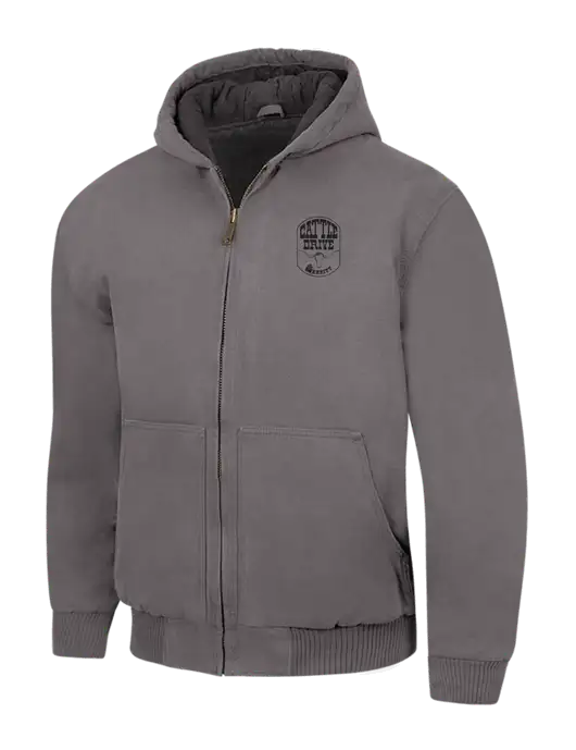 CornerStone Medium Grey Washed Duck Cloth Insulated Hooded Work Jacket w/Cattle Drive Logo
