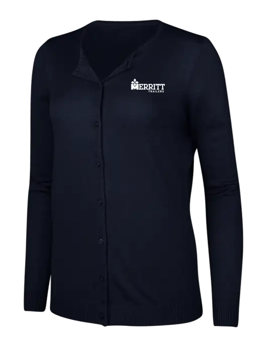 Navy Womens Cardigan Sweater w/Merritt Trailers Logo