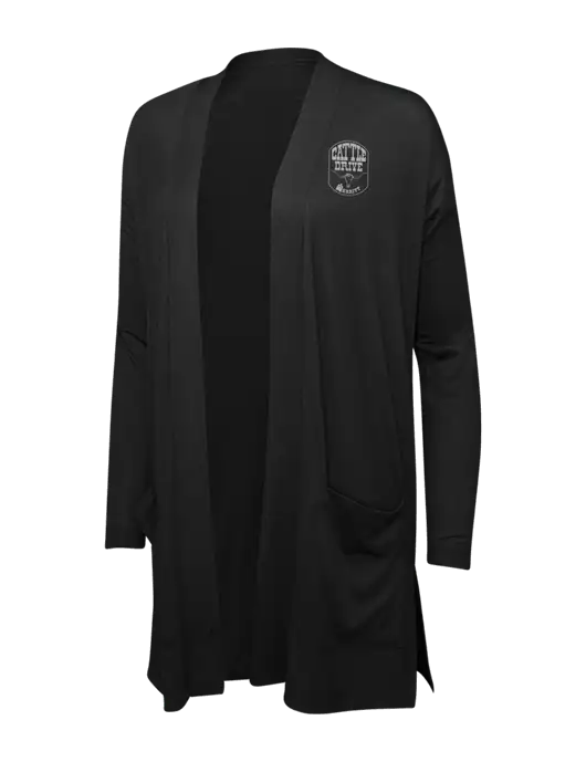 Black Womens Concept Long Pocket Cardigan w/Cattle Drive Logo