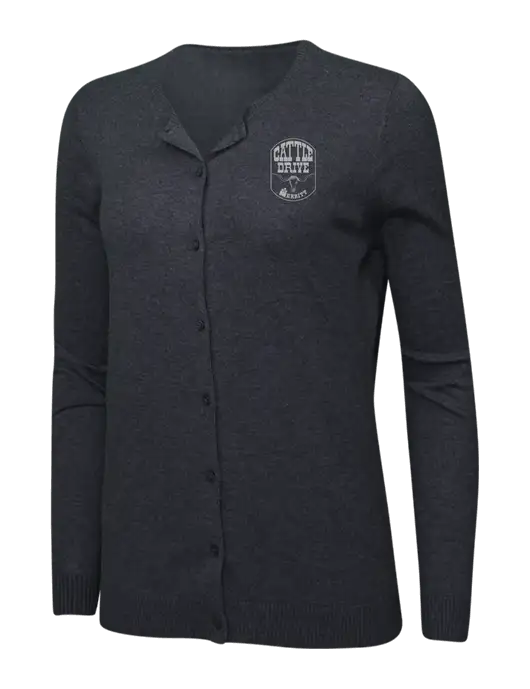 Charcoal Heather Womens Cardigan Sweater w/Cattle Drive Logo