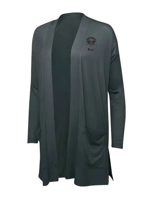 Smoke Grey Womens Concept Long Pocket Cardigan w/Cattle Drive Logo
