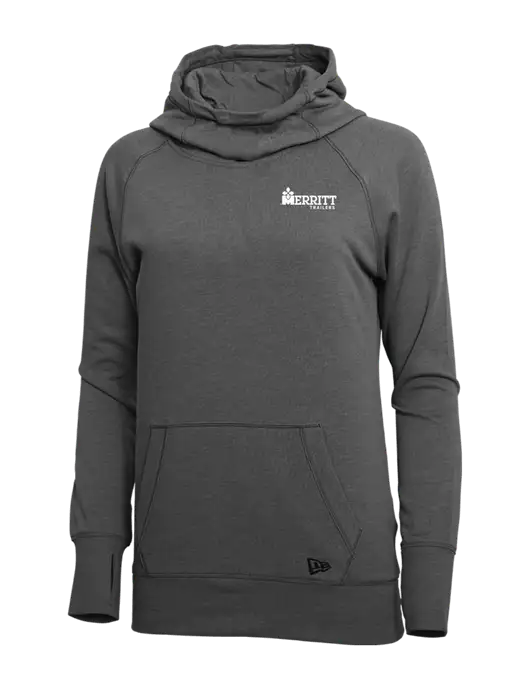 New Era Black Heather Womens Tri-Blend Fleece Pullover Hoodie w/Merritt Trailers Logo