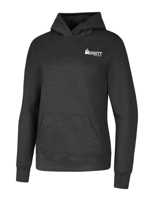 Womens Dark Grey Heather Core Fleece Pullover Hooded Sweatshirt w/Merritt Trailers Logo
