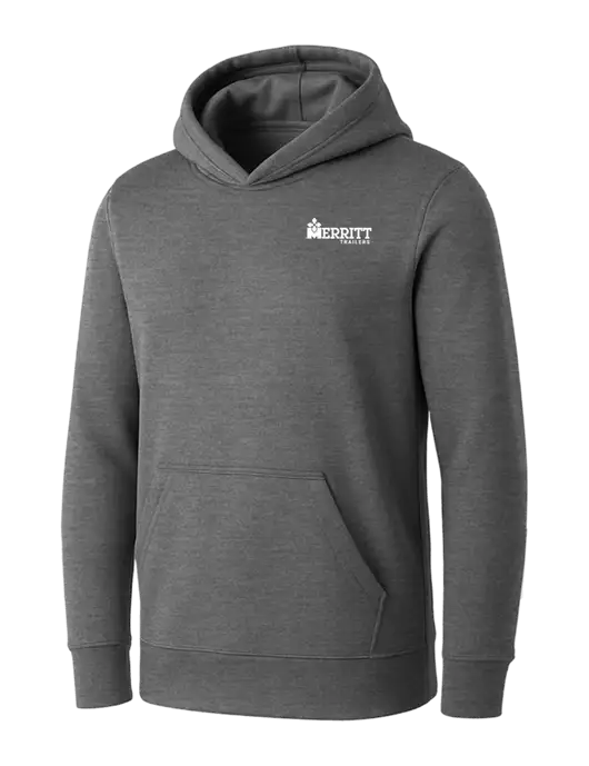 Womens Medium Grey Heather Core Fleece Pullover Hooded Sweatshirt w/Merritt Trailers Logo