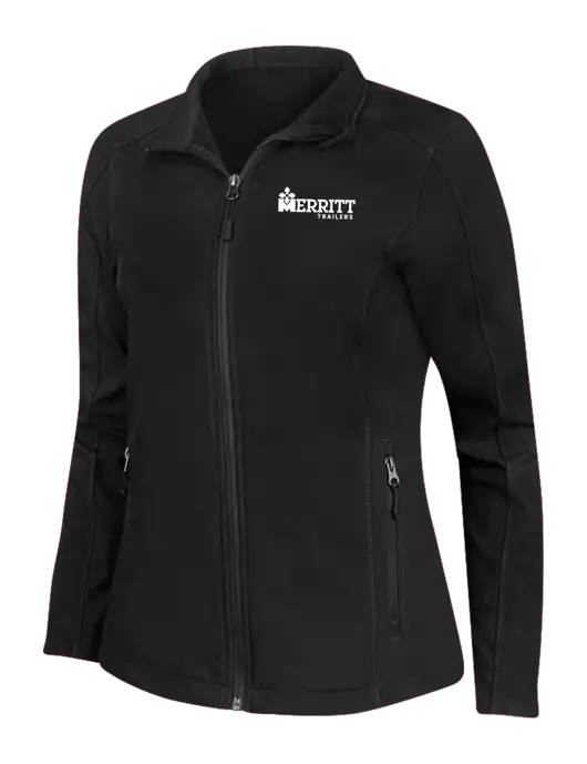 Black Womens Core Soft Shell Jacket w/Merritt Trailers Logo