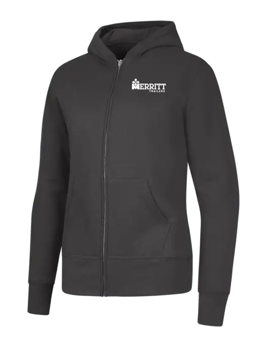 Charcoal Womens Core Fleece Full-Zip Hooded Sweatshirt w/Merritt Trailers Logo