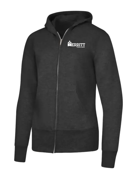 Dark Heather Grey Womens Core Fleece Full-Zip Hooded Sweatshirt w/Merritt Trailers Logo