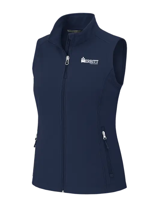 Navy Womens Core Soft Shell Vest w/Merritt Trailers Logo