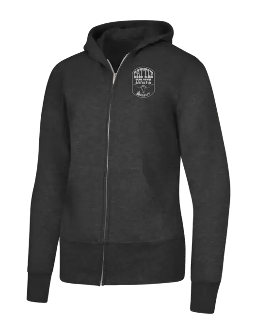 Dark Heather Grey Womens Core Fleece Full-Zip Hooded Sweatshirt w/Cattle Drive Logo