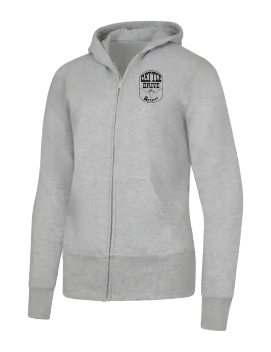 Grey Heather Womens Core Fleece Full-Zip Hooded Sweatshirt w/Cattle Drive Logo