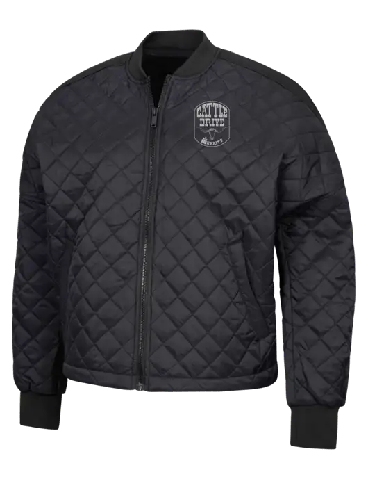 Mercer+Mettle Black Womens Boxy Quilted Jacket w/Cattle Drive Logo