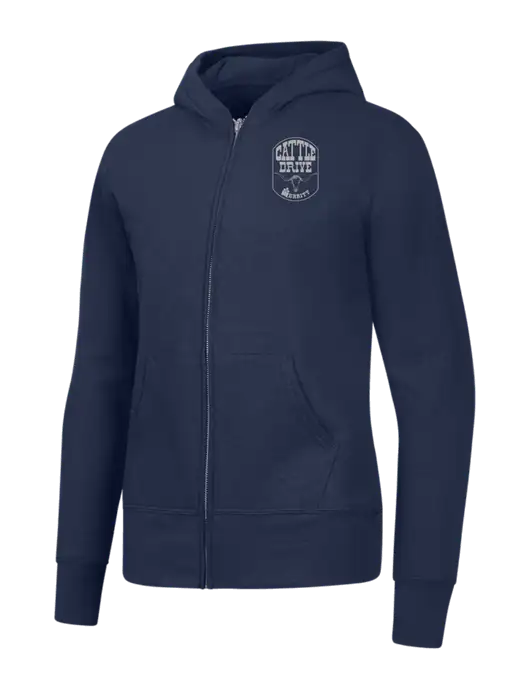 Navy Womens Core Fleece Full-Zip Hooded Sweatshirt w/Cattle Drive Logo