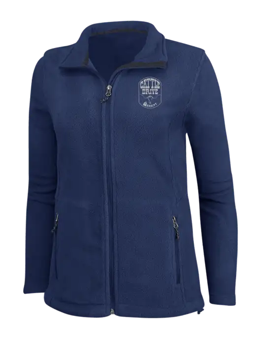 Womens Navy Fleece Jacket w/Cattle Drive Logo